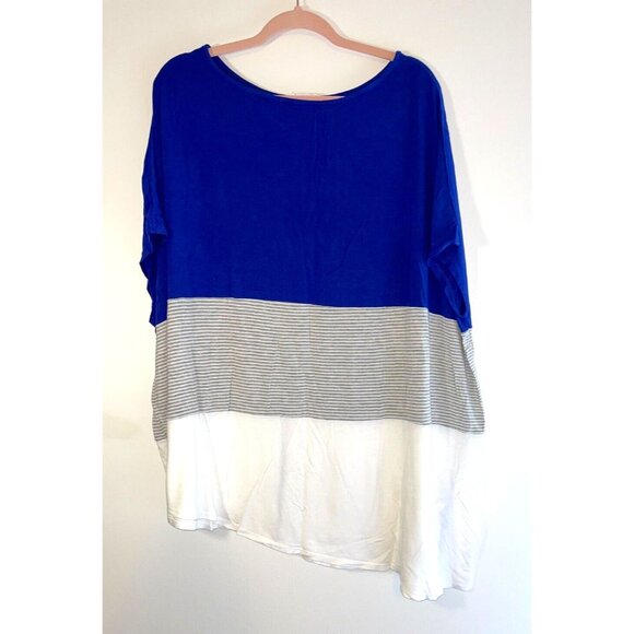 Chic Soul Womens 3X Broken Record Striped Asymmetrical Hem Short Sleeve Top - Picture 1 of 4